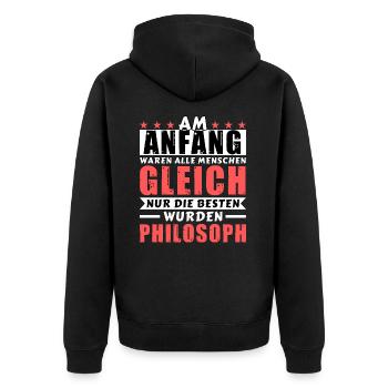 Am Anfang waren alle gleich - Philosoph Edition - Unisex Premium Bio Zip Hoodie - Schwarz - Hinten - Nico (187cm)