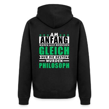 Am Anfang waren alle gleich - Philosoph Edition - Unisex Premium Bio Zip Hoodie - Schwarz - Hinten - Nico (187cm)