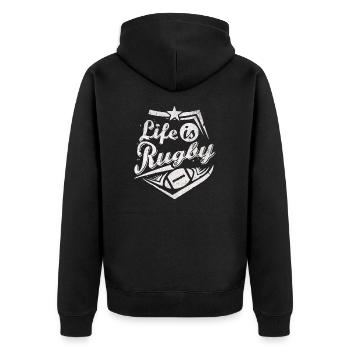Das Leben ist Rugby - Unisex Premium Bio Zip Hoodie - Schwarz - Hinten - Nico (187cm)