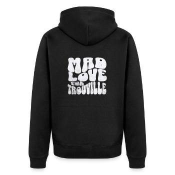 Wahnsinnige Liebe zu Trouville - Unisex Premium Bio Zip Hoodie - Schwarz - Hinten - Nico (187cm)