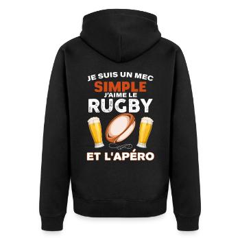 Mec simple rugby et apéro cadeau rugbyman - Veste à capuche bio Premium Unisexe - noir - Dos - Nico (187cm)