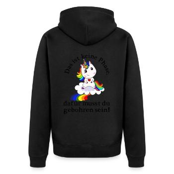 Einhorn, Das ist keine Phase, ...Spruch - Unisex Premium Bio Zip Hoodie - Schwarz - Hinten - Nico (187cm)