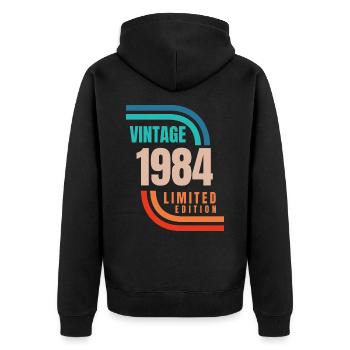 Jahrgang 1984 limitierte Auflage - Unisex Premium Bio Zip Hoodie - Schwarz - Hinten - Nico (187cm)