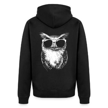 Eule Sonnenbrille Sommer - Unisex Premium Bio Zip Hoodie - Schwarz - Hinten - Nico (187cm)