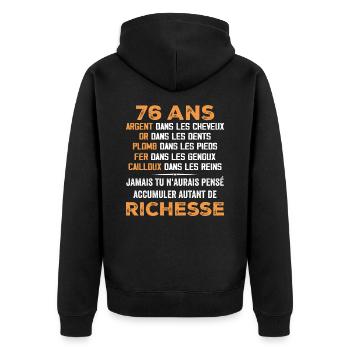76 Years Old Funny Birthday Gift 76 Years Old Gift - Unisex Premium Organic Zip Hoodie - black - Back - Nico (187cm)