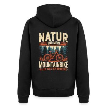 Mountainbike Downhill Berge Vintage Spruch - Unisex Premium Bio Zip Hoodie - Schwarz - Hinten - Nico (187cm)