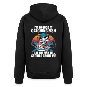 Ich bin so gut darin, Fische zu fangen, dass die Fische es sagen - Unisex Premium Bio Zip Hoodie - Schwarz - Hinten - Nico (187cm)