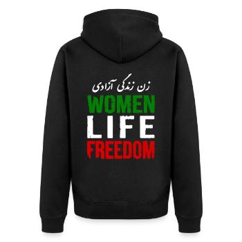 Women life freedom - Unisex Premium Bio Zip Hoodie - Schwarz - Hinten - Nico (187cm)