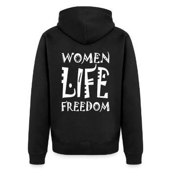 Women life freedom - Unisex Premium Bio Zip Hoodie - Schwarz - Hinten - Nico (187cm)
