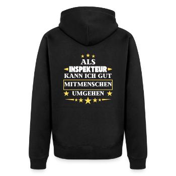 Als Inspekteur Mitmenschen Umgehen. - Unisex Premium Bio Zip Hoodie - Schwarz - Hinten - Nico (187cm)