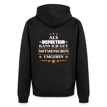 Als Inspekteur Mitmenschen Umgehen. - Unisex Premium Bio Zip Hoodie - Schwarz - Hinten - Nico (187cm)