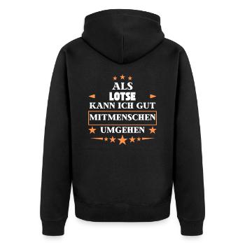 Als Lotse Mitmenschen Umgehen. - Unisex Premium Bio Zip Hoodie - Schwarz - Hinten - Nico (187cm)