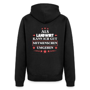Als Landwirt Mitmenschen Umgehen. - Unisex Premium Bio Zip Hoodie - Schwarz - Hinten - Nico (187cm)