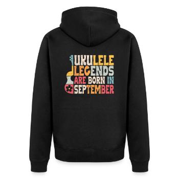 Ukulele Legends are born in September - Unisex Premium Bio Zip Hoodie - Schwarz - Hinten - Nico (187cm)