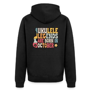 Ukulele Legends are born in October - Unisex Premium Bio Zip Hoodie - Schwarz - Hinten - Nico (187cm)