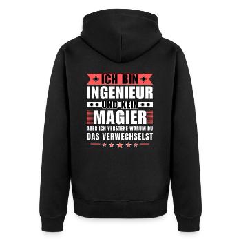 Ich bin Ingenieur und kein Magier - Unisex Premium Bio Zip Hoodie - Schwarz - Hinten - Nico (187cm)