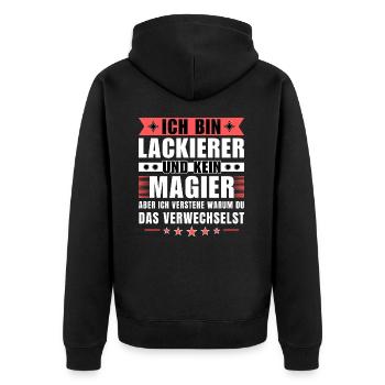 Ich bin Lackierer und kein Magier - Unisex Premium Bio Zip Hoodie - Schwarz - Hinten - Nico (187cm)