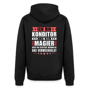 Ich bin Konditor und kein Magier - Unisex Premium Bio Zip Hoodie - Schwarz - Hinten - Nico (187cm)