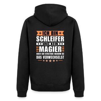 Ich bin Schleifer und kein Magier - Unisex Premium Bio Zip Hoodie - Schwarz - Hinten - Nico (187cm)