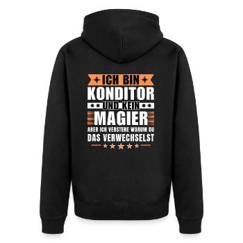Ich bin Konditor und kein Magier - Unisex Premium Bio Zip Hoodie - Schwarz - Hinten - Nico (187cm)