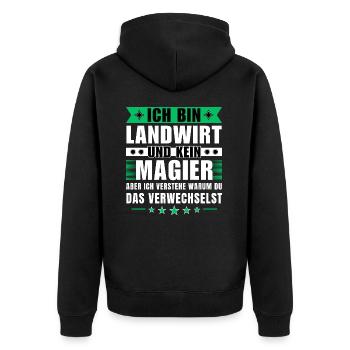 Ich bin Landwirt und kein Magier - Unisex Premium Bio Zip Hoodie - Schwarz - Hinten - Nico (187cm)
