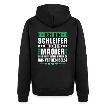 Ich bin Schleifer und kein Magier - Unisex Premium Bio Zip Hoodie - Schwarz - Hinten - Nico (187cm)