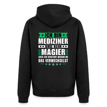 Ich bin Mediziner und kein Magier - Unisex Premium Bio Zip Hoodie - Schwarz - Hinten - Nico (187cm)