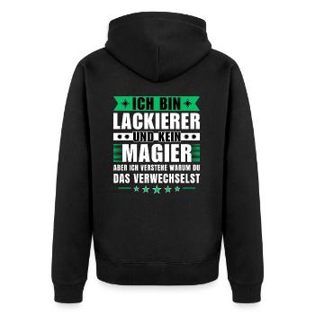 Ich bin Lackierer und kein Magier - Unisex Premium Bio Zip Hoodie - Schwarz - Hinten - Nico (187cm)