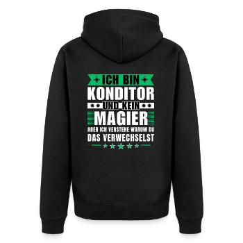 Ich bin Konditor und kein Magier - Unisex Premium Bio Zip Hoodie - Schwarz - Hinten - Nico (187cm)