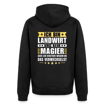 Ich bin Landwirt und kein Magier - Unisex Premium Bio Zip Hoodie - Schwarz - Hinten - Nico (187cm)