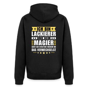 Ich bin Lackierer und kein Magier - Unisex Premium Bio Zip Hoodie - Schwarz - Hinten - Nico (187cm)
