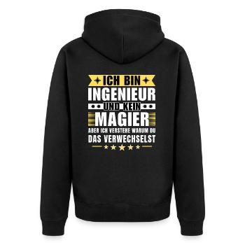 Ich bin Ingenieur und kein Magier - Unisex Premium Bio Zip Hoodie - Schwarz - Hinten - Nico (187cm)