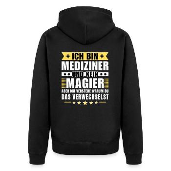 Ich bin Mediziner und kein Magier - Unisex Premium Bio Zip Hoodie - Schwarz - Hinten - Nico (187cm)