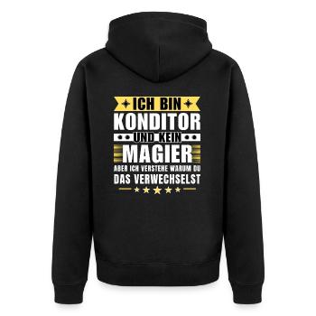 Ich bin Konditor und kein Magier - Unisex Premium Bio Zip Hoodie - Schwarz - Hinten - Nico (187cm)