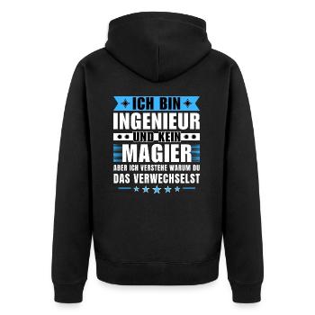 Ich bin Ingenieur und kein Magier - Unisex Premium Bio Zip Hoodie - Schwarz - Hinten - Nico (187cm)
