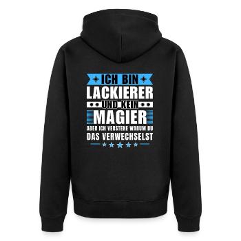 Ich bin Lackierer und kein Magier - Unisex Premium Bio Zip Hoodie - Schwarz - Hinten - Nico (187cm)