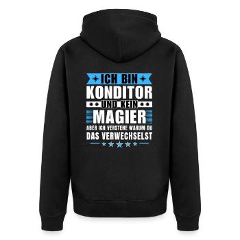 Ich bin Konditor und kein Magier - Unisex Premium Bio Zip Hoodie - Schwarz - Hinten - Nico (187cm)