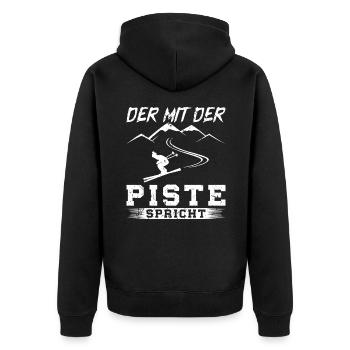Der Mit Der Piste Spricht Skifahren - Unisex Premium Bio Zip Hoodie - Schwarz - Hinten - Nico (187cm)