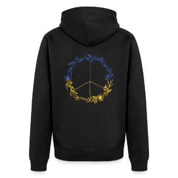 PEACE UKRAINE - Floral Edition - Symbol - Unisex Premium Organic Zip Hoodie - black - Back - Nico (187cm)