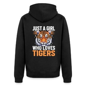 Tiger Tier Zoo Wildtier - Unisex Premium Bio Zip Hoodie - Schwarz - Hinten - Nico (187cm)
