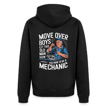 Mechanic Mechanic Workshop - Unisex Premium Organic Zip Hoodie - black - Back - Nico (187cm)