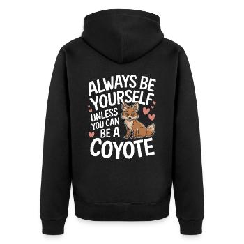 Kojote Tier Lustig - Unisex Premium Bio Zip Hoodie - Schwarz - Hinten - Nico (187cm)