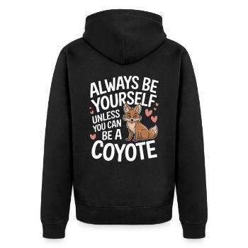 Kojote Tier Lustig - Unisex Premium Bio Zip Hoodie - Schwarz - Hinten - Nico (187cm)