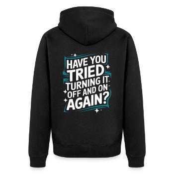 Technischer Support Computerfreak Nerd - Unisex Premium Bio Zip Hoodie - Schwarz - Hinten - Nico (187cm)