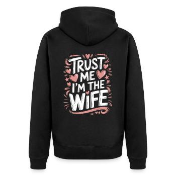Frau Ehefrau Partnerin Familie Verheiratet - Unisex Premium Bio Zip Hoodie - Schwarz - Hinten - Nico (187cm)
