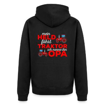 Landwirt Bauer Trecker Traktor Bauernhof Hof Opa - Unisex Premium Bio Zip Hoodie - Schwarz - Hinten - Nico (187cm)