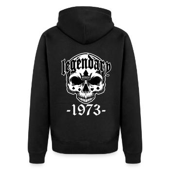 Les couleurs peuvent être modifiées | Légendaire depuis 1973 - Veste à capuche bio Premium Unisexe - noir - Dos - Nico (187cm)