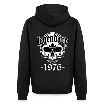 Les couleurs peuvent être modifiées | Crâne légendaire depuis 1976 - Veste à capuche bio Premium Unisexe - noir - Dos - Nico (187cm)