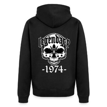Farben änderbar | Legendär seit 1974 Totenkopf - Unisex Premium Bio Zip Hoodie - Schwarz - Hinten - Nico (187cm)