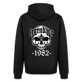 Legendär seit 1982 - Totenkopf | Farben änderbar - Unisex Premium Bio Zip Hoodie - Schwarz - Hinten - Nico (187cm)